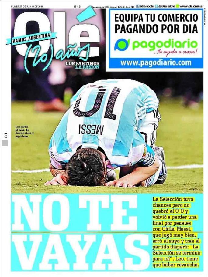 La renuncia de Messi en la tapa de los diarios del mundo