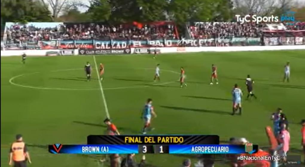 Brown derrotó a Agropecuario y es líder de la B Nacional las tablas 7 de octubre de 2017 18:32 • Fútbol > primera b nacional